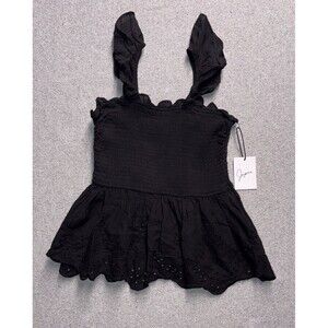 Japna Black Eyelet Smocked Peplum Tank Top - Women’s Size S - NWT - 100% Cotton
